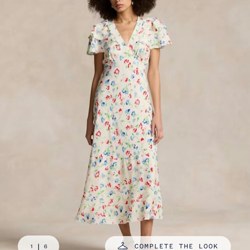 Polo by Ralph Lauren Cream Floral Midi Dress